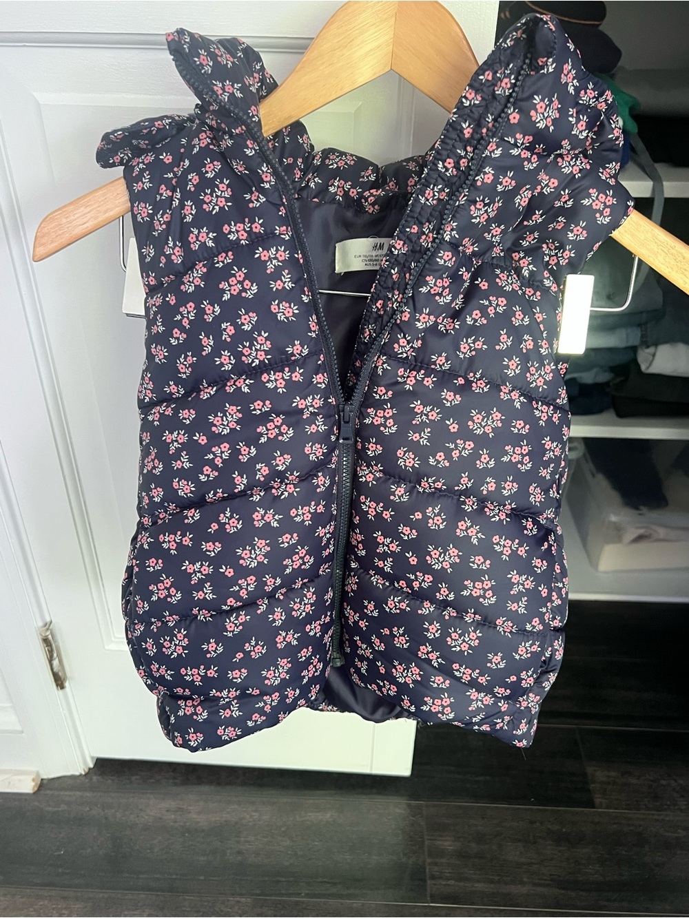 H&M Navy Floral Quilted Hooded Vest